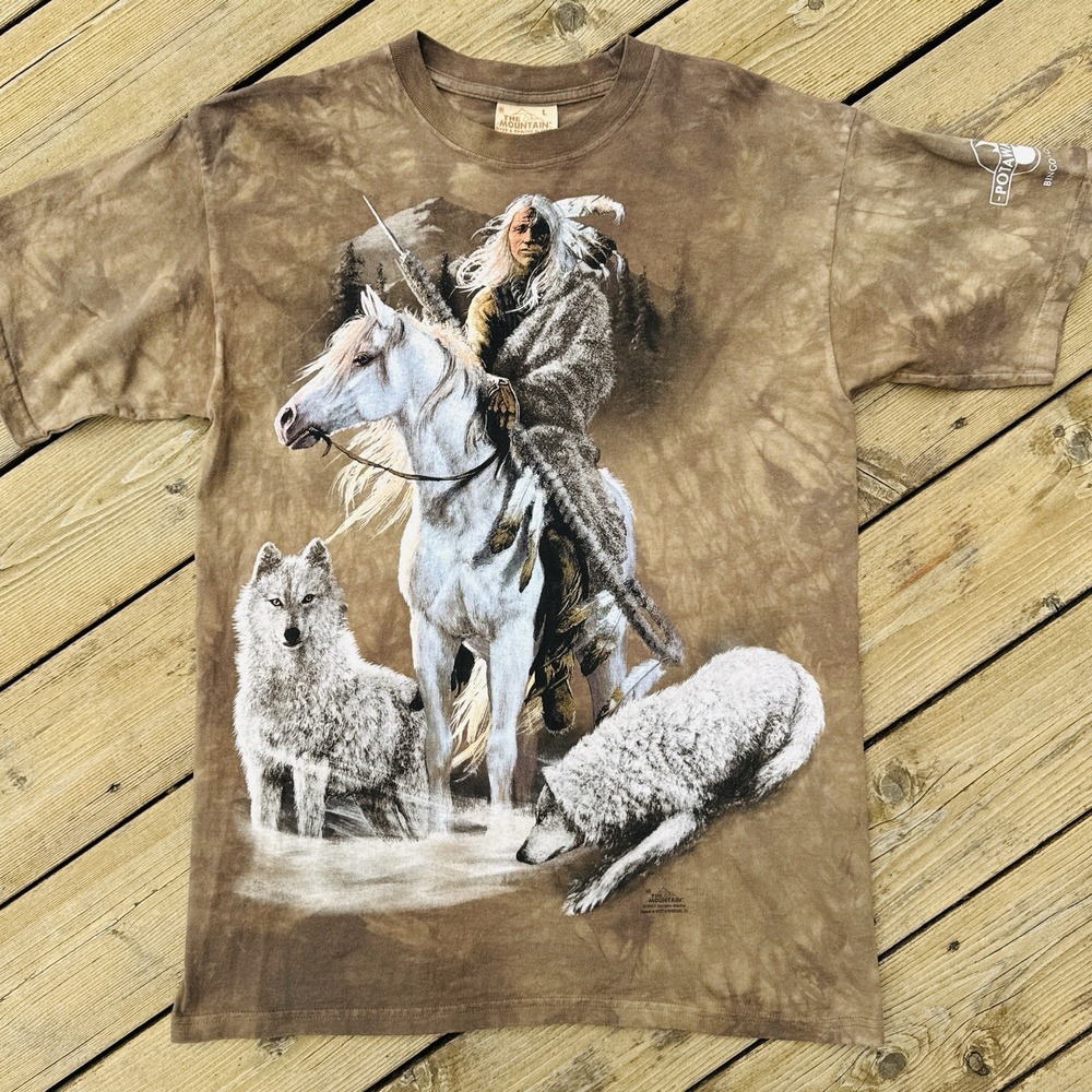 Vintage The Mountain Wolf Native American Tie Dye T Shirt Brown Graphic Mens L - Picture 1 of 10